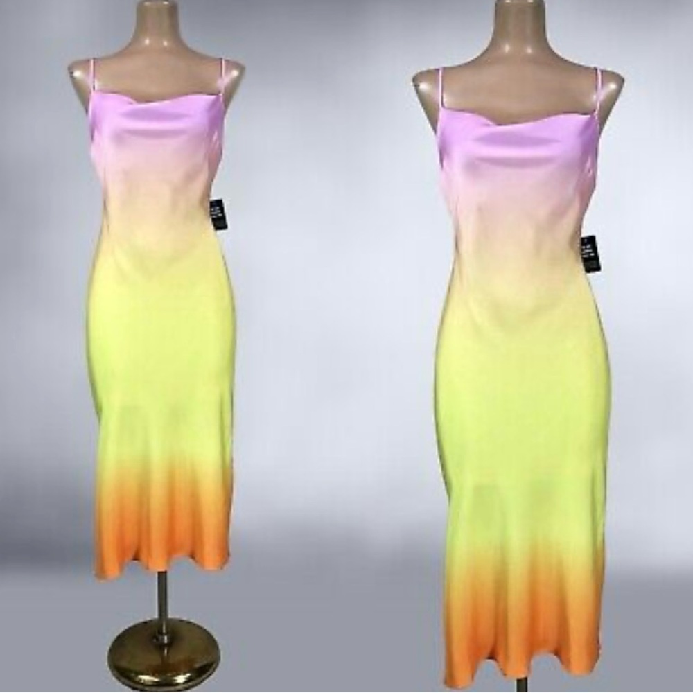 Express Pink and Yellow Midi Sundress Spaghetti Strap Easter